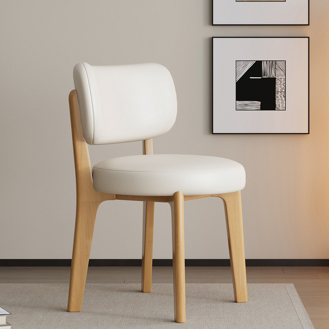 TixPra 원목 의자 식탁 의자 가정용 심플하고 모던한 북유럽풍 가벼운 크림 스타일 레스토랑 식탁 의자 등받이, 1개, 원목+베이지