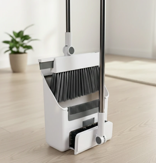 러빙룸 4 in 1 올인원 실내 빗자루 쓰레기 세트 가정용 빗자루세트, 크림화이트, 1세트