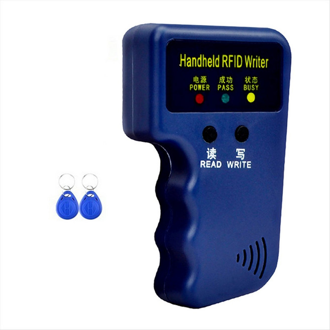 125kHz RFID 카드 리더+키 포브 키트 복사기 작가 복사기 복제기 프로그래머 ID 카드 사본 EM4305 T5577 각 쓰기 가능한 태그, 2 개의 keyfob, 파란색, 1개