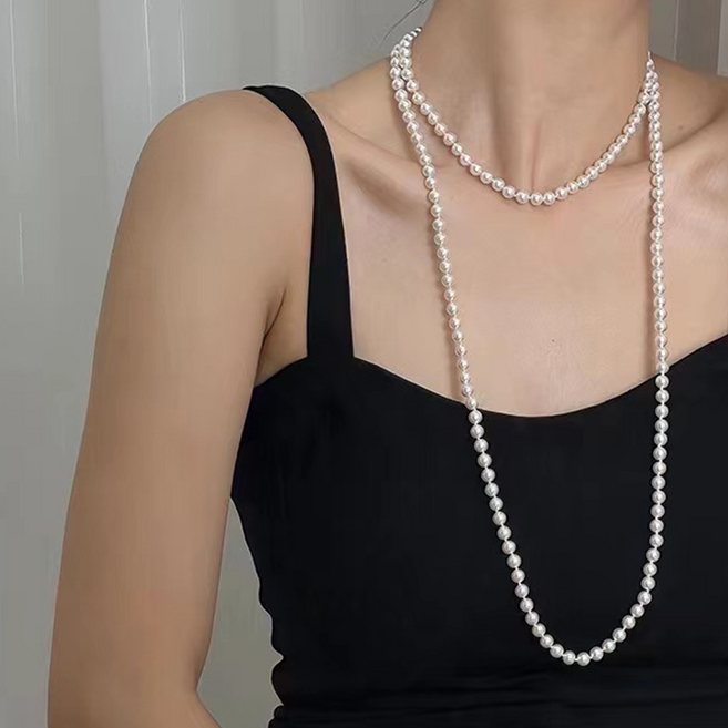 진주 롱 드롭 포인트 레이어드 데일리 목걸이
