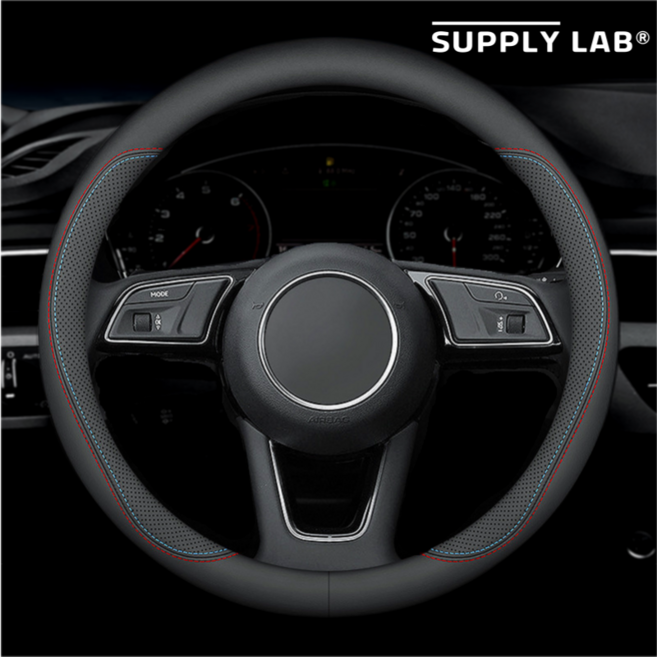 서플라이랩 프리미엄 차량용 자동차 가죽 핸들 커버, 내부타공형, M컬러스티치