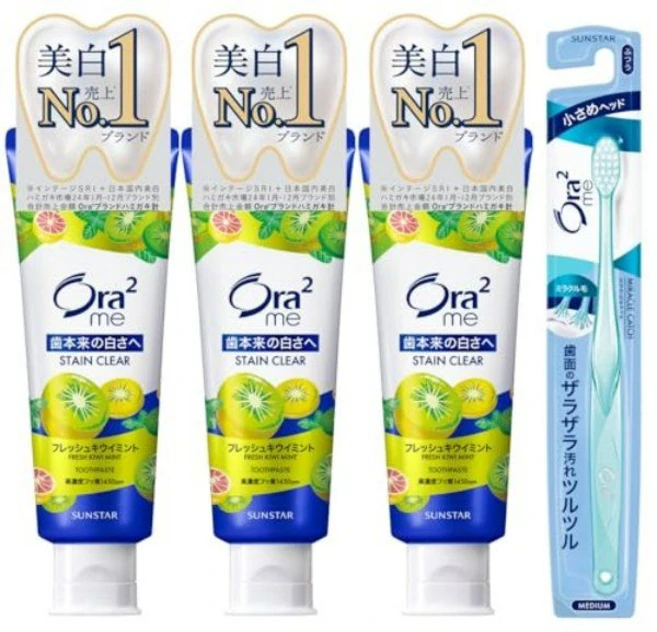 오라2 치약 복숭아 민트 얼룩관리 구취 관리 130gx3+칫솔 포함, 신선한 키위민트 - 쿠팡