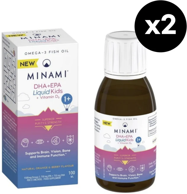 MINAMI 키즈 액상 오메가3 DHA EPA 비타민D 100ml x2통 리퀴드 어린이 뇌영양제 미나미 뉴트리션, 2개 - 쿠팡