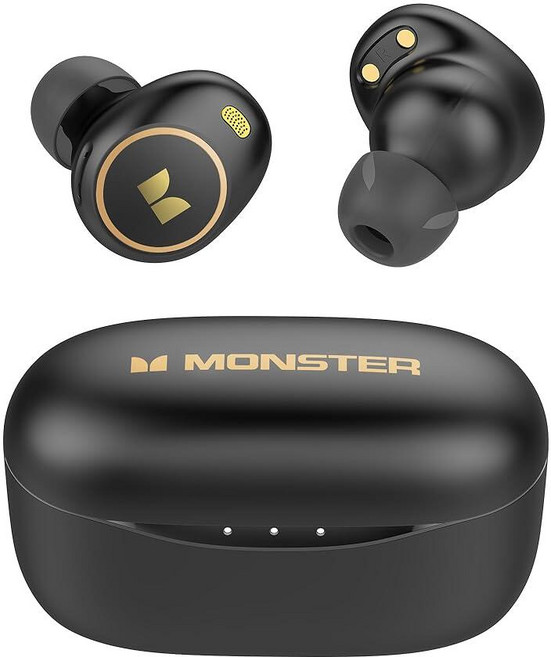 Monster Achieve 300 AirLinks 무선 이어버드 블루투스 5.3인치 이어 헤드폰 충전 케이스 포함 스테레오 32시간 재생 시간 터치 컨트롤 내장 마이크, Black
