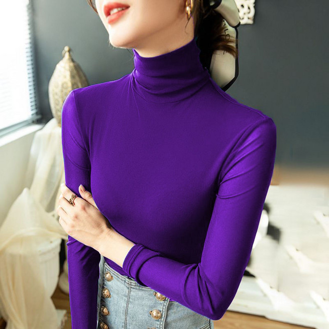 여성 망사 긴팔티 봄가을 캐주얼 솔리드 터틀넥 시스루 티셔츠 패션 코디 이너 상의 슬림핏 WMY