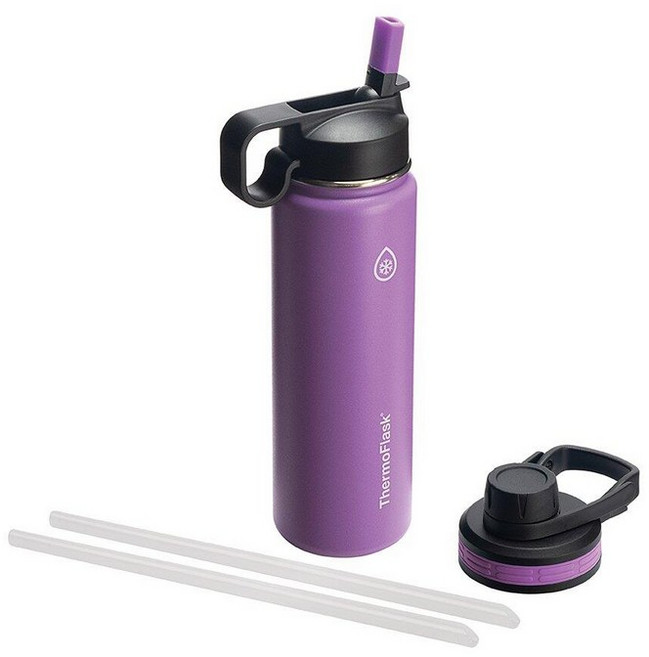 Thermoflask 더블 스테인리스 스틸 단열 물병 532ml (18온스) 블랙, 24 Ounces, 플럼, 1개