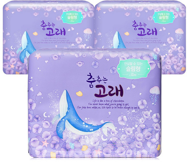춤추는고래 대용량 생리대 날개형 18P X 3팩, 3개, 18매입