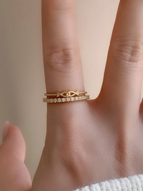 14k 트윈 물고기반지 5-19호 - 애끼 모녀링 우정 행운 로즈골드