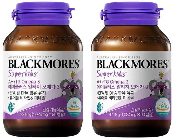 블랙모어스 청소년 기억력개선 DHA 호주 슈퍼키즈 에이플러스 RTG 오메가3, 2개, 90정