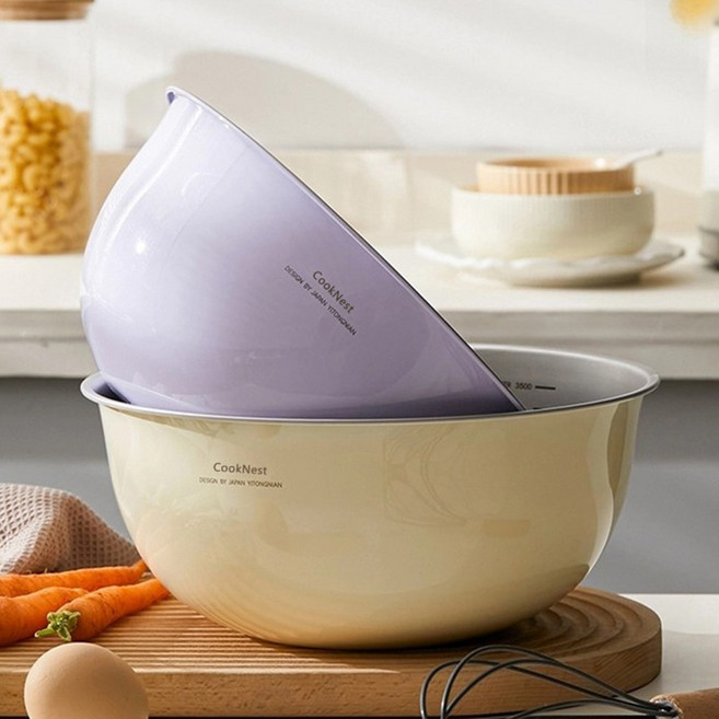 CookNest 연마제 없는 예쁜 스텐 메쉬 앤 믹스볼 2종 세트 채반, 1세트, 보라색