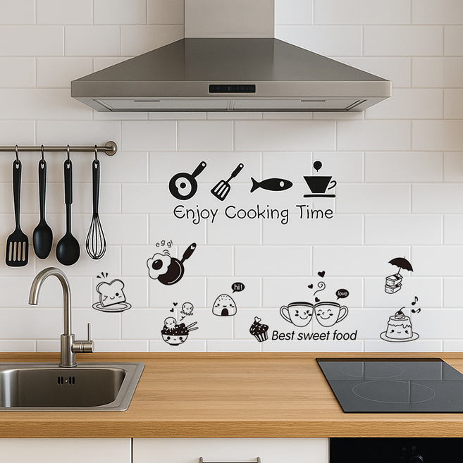 주방 거실 아이방 꾸미기 그래픽 아트 포인트 시트지 스티커, 주방 스티커 2종