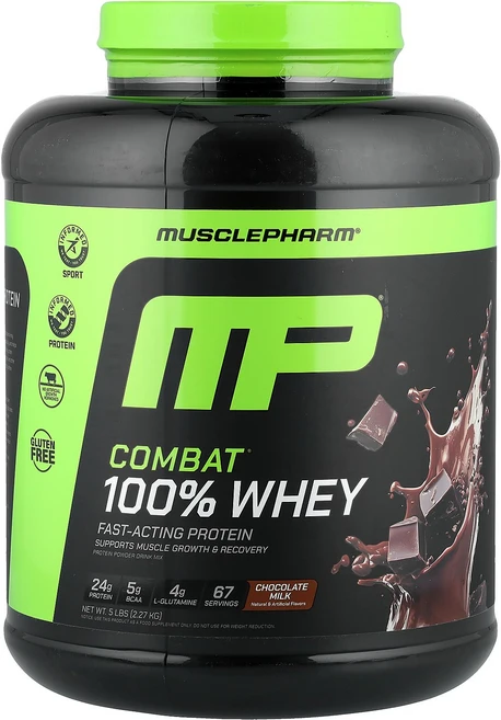 MusclePharm Combat® 100% 유청 단백질 분말 초콜릿 우유 맛 2.27kg(5lb) MusclePharm (머슬팜), 2.27kg, 1개 - 쿠팡