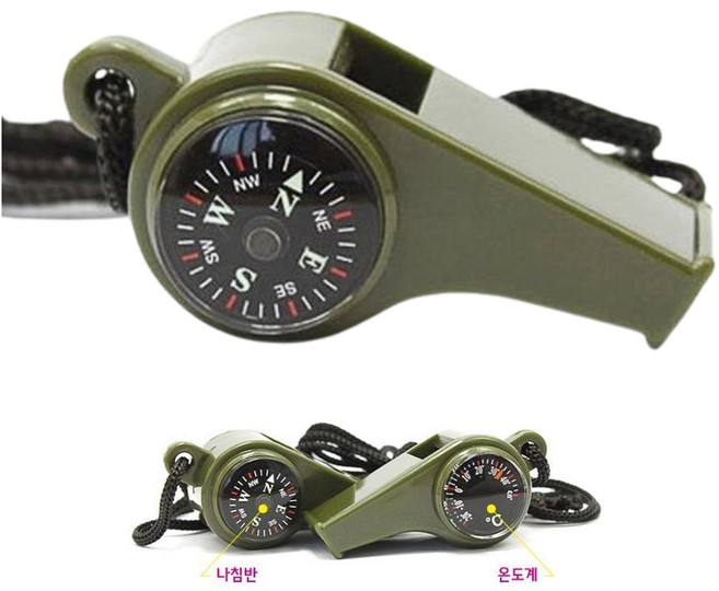 수신호 비상용 호루라기 나침반부착 목걸이 호신 입바람 어린이, 1개