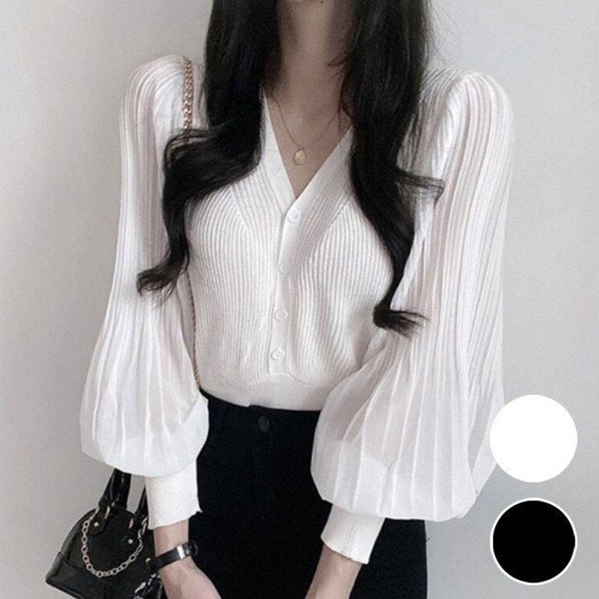 VERIT 빅퍼프 쉬폰 볼륨소매 가디건 블라우스 VT529