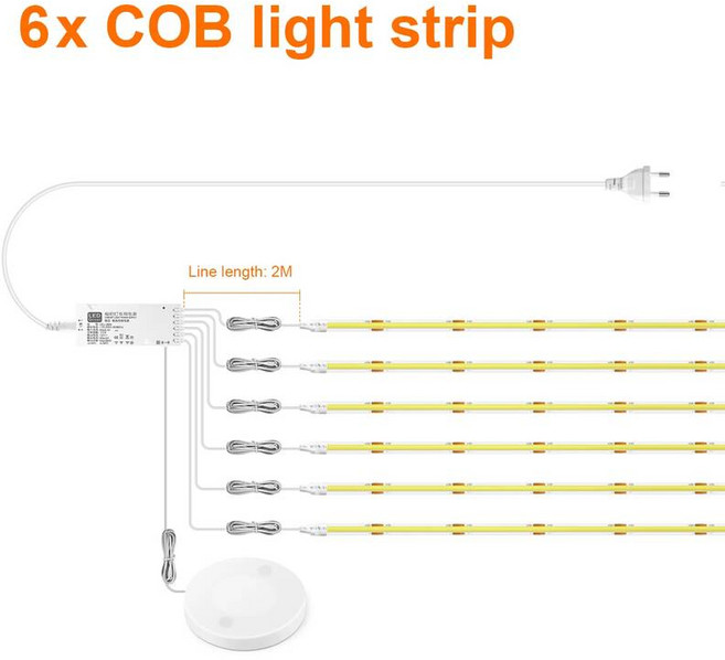 led등 감성 수면등 전등 COB LED 스트립 라이트 캐비닛 아래 컬렉션 디스플레이 책장 옷장 램프 테이프 관통 가능한 목재 조도 조절 터치 센서, 6PCS LED Strip, EU Plug + 3미터, 하얀색