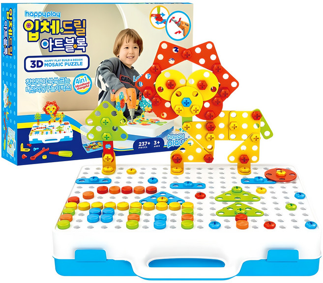 해피플레이 드릴아트블록 3D 공구놀이 세트, 혼합색상, 1개