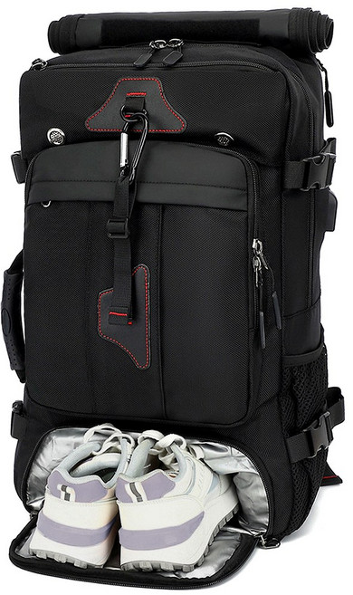 60L 80L 대용량 프리미엄 메탈 백팩 보스턴백 신발수납 여행 등산 출장, 블랙