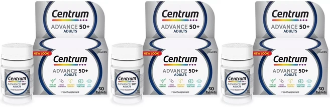 50세 이상 성인용 Centrum Advance 종합 비타민 및 미네랄 보충제 - 30정 - 3팩 - 영국 직배송, 3개, 30회분