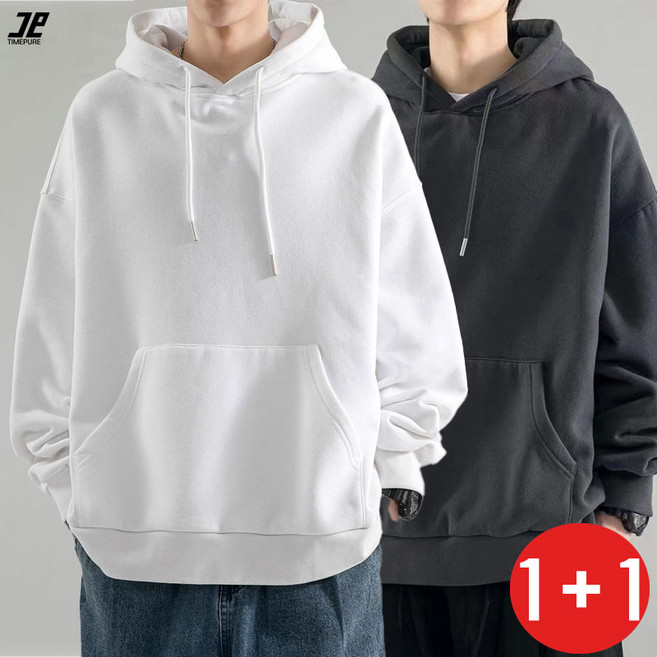 1+1 봄 가을 후드 오버핏 후드티 대용량 포켓 한파 대비 무지 단색 데일리룩 보들보들 안감 유니섹스 루즈핏 아우터