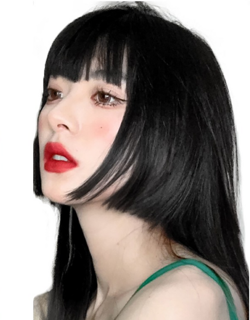 가발위드 레이어드 히메컷 앞머리 탑커버 사이드 옆머리 부분 가발, 옆머리 네츄럴블랙, 1개