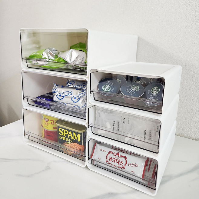 그린트리 층층이 적층형 수납함 팬트리 정리함, 중형, 2개, 화이트