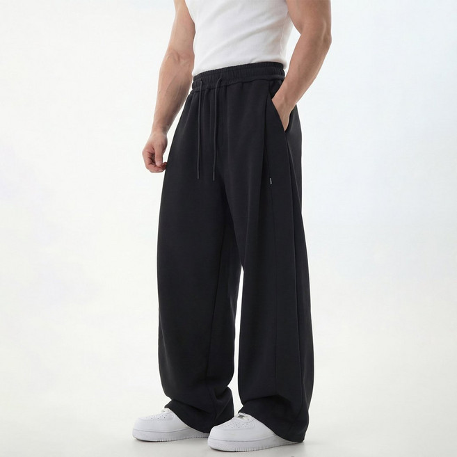 유루 남성용 루즈핏 밴딩 와이드 절개라인 트레이닝 바지 / OK2554