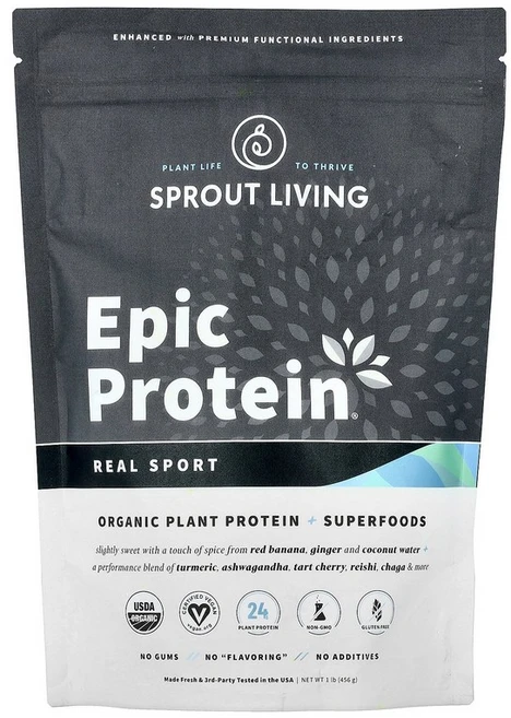 스프라우트리빙 Epic Protein 식물성 단백질 및 슈퍼 푸드 함유 리얼 스포츠 494g(1.1lb), 1개 - 쿠팡