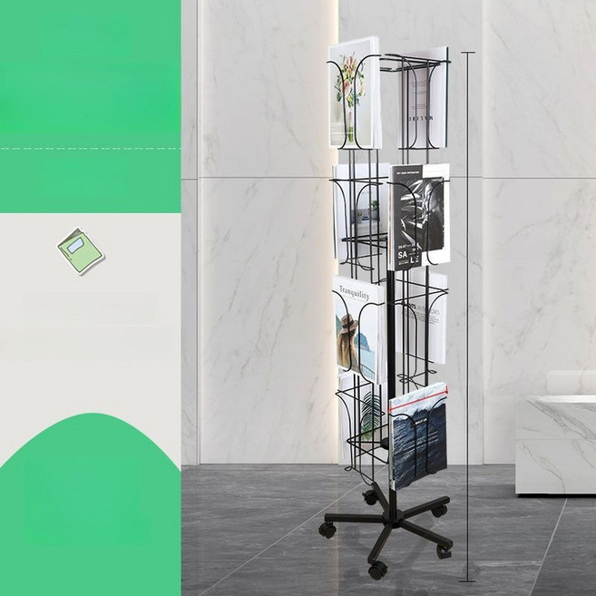 엽서 진열대 잡지 꽂이 리플렛 거치대 회전 홍보물 브로슈어 전시 카드 조립형, F. A4 검정 + 휠 바닥 / 4면