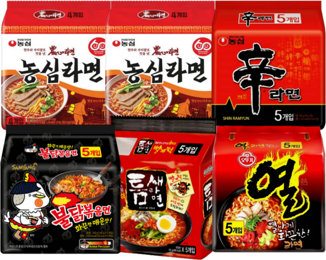[멀티라면5종세트]농심라면세트 매운맛특집(농심라면8+불닭볶음면5+신라면5+열라면5+틈새라면5)