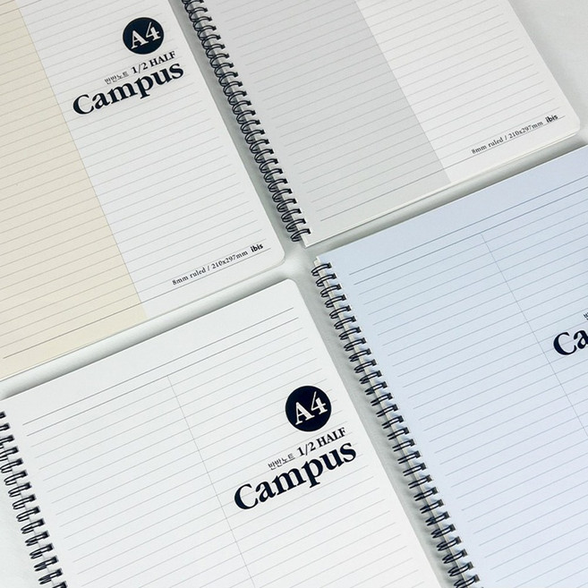 ib 아이비스 5000 A4 PP 반반 좌철노트 약60매 226x299mm 수학노트 과학노트 A4반반노트 PP커버 8mm간격, 랜덤발송