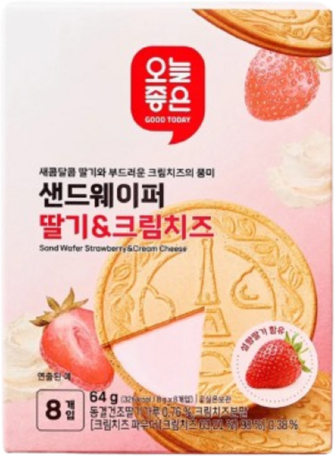 오늘좋은 샌드웨이퍼 딸기&크림치즈, 16개, 8g