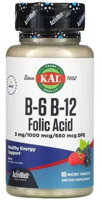 KAL B-6 B-12 엽산 베리 마이크로정 60개, 60정, 1개 - 쿠팡
