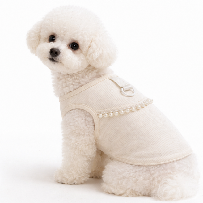 펫먼트 반려동물 진주 나시 티셔츠, 1개, 베이지