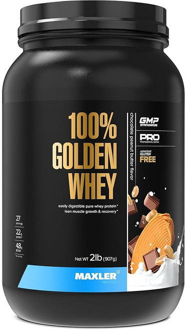 Maxler 100% 골든 유청 단백질 - 1회 제공량당 단백질 24g - 운동 전 유청 단백질 파우더 - 빠르게 흡수되는 농축 유청 농축액 분리 및 가수 분해물 혼합 - 시, 2파운드(1팩), 초콜릿 땅콩 버터, 1개