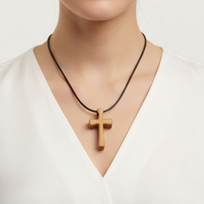 기독교 천주교 핸드메이드 우드 원목 십자가 장식 목걸이 A2522, 1개