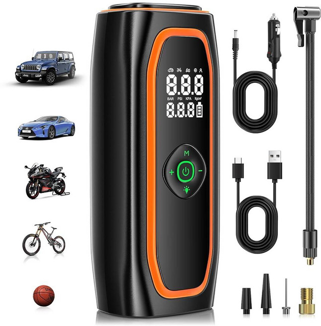 타이어 팽창기 휴대용 공기 압축기 자동차 타이어용 220PSI 에어 펌프 26000mAh 배터리 오토바이 자전거 등 원 클릭 스마트 압력 게이지 포함 149977, 타이어 팽창기 휴대용 공기 압축기 자동차 타이어용 22