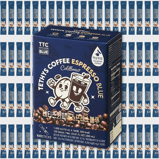 테티스커피 블루 100포 콜드브루 원액 스틱 더치커피 파우치 대용량, 100개입, 1개, 10ml