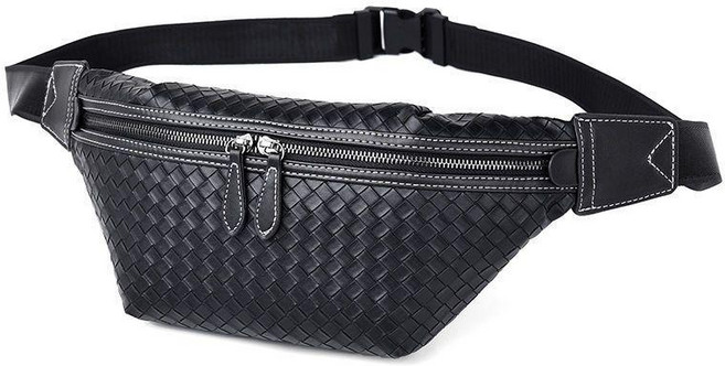 男士編織紋胸包 側背包 大容量, 黑色