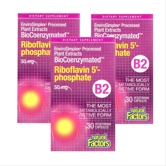 네츄럴팩터스 바이오코엔지메이티드 B2 리보플라빈 5'-인산염 50 mg 30 식물성 캡슐, 3개, 30정 - 쿠팡