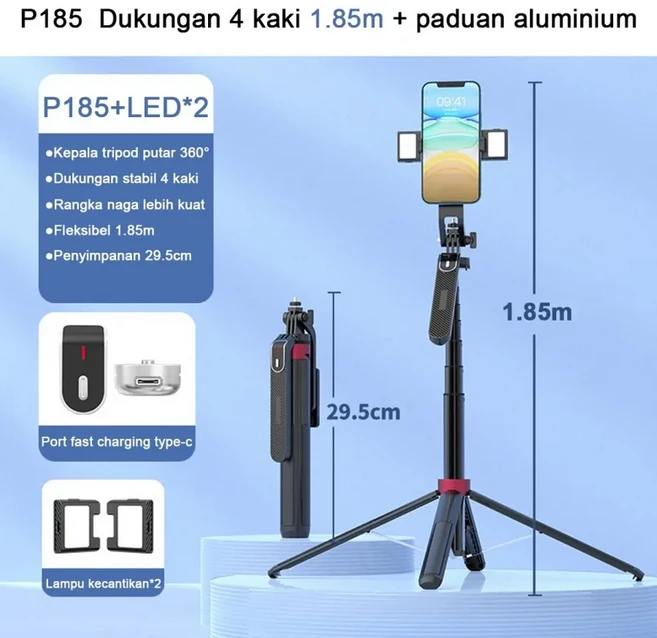 모노포드 고프로 카메라용 셀카봉 3 인 1 1800mm 무선 휴대폰 짐벌 스태빌라이저 4 다리 스탠드 P185 P180, 06 P185 -V2