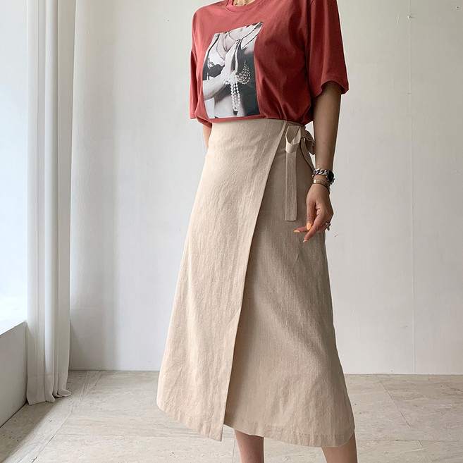 네모엔룩 여성용 린넨랩 스커트