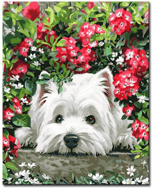 DIY캔버스페인팅 명화그리기 액자 그림 세트 유화 - 동물 40x50, A41_플라워 강아지