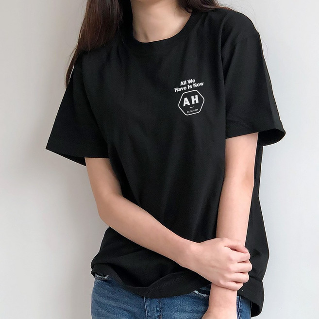 험블스튜디오 오버핏 빅사이즈 로고 면 여름반팔티 블랙 반팔 티셔츠