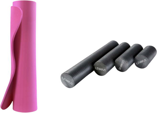 포그니 시원한 EVA 폼롤러 + 두꺼운 요가매트 세트, 핑크, 그린 45cm, 1개