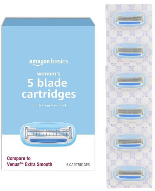 아마존 베이직 여성용 5-블레이드 면도기 리필 6 카운트(아마존 핸들에만 해당)(이전 솔리모), 6 Count (Pack of 1), 6 Refills, 1개