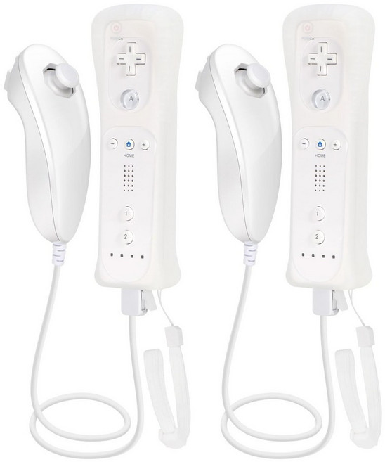 Wii 및 U 게임용 Nunchunk가 있는 리모컨 - + 리모컨용 Nunchunk 2개 세트, White