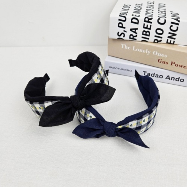 무이토린다 러블리 깅엄 체크 리본 반다나 헤어밴드