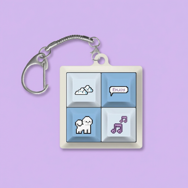 키덕키덕 청축 키캡 키링 4구 기계식 키보드 픽셀 동물 4종, 1개, 강아지