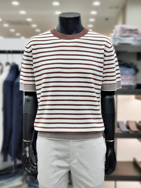 바쏘옴므 스트라이프 라운드 반팔 니트 WSZ2WR38ABR_DJ