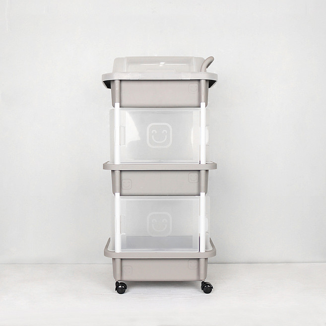 큐브 이동식 수납 정리함, 3단(일반형), 브라운